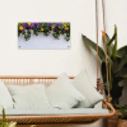 Bloemen - Muur - Geel - Paars tuinposter los doek klein -sfeer7