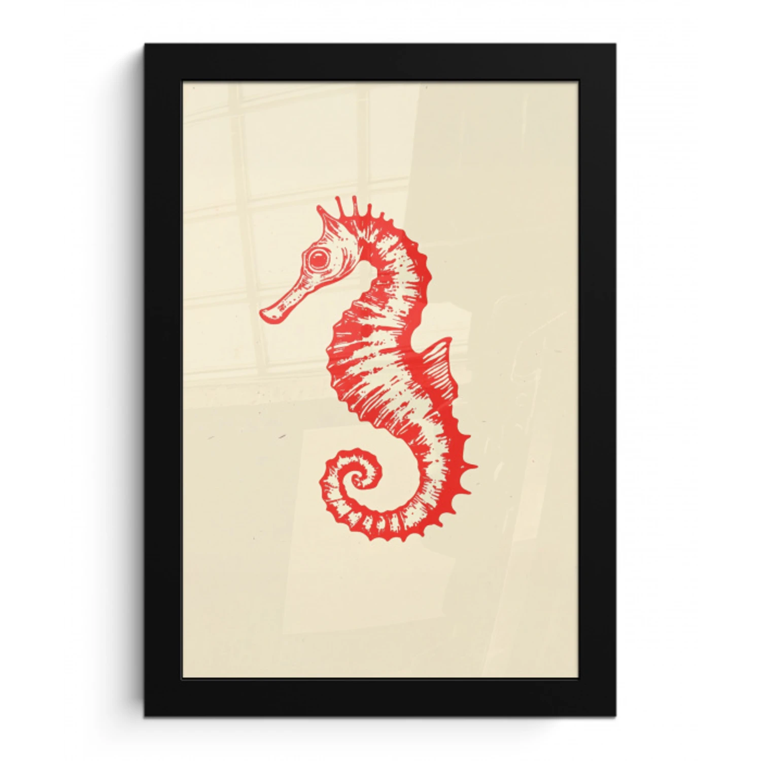 Zeepaardje - Rood - Fijne details fotolijst zwart zonder passe partout klein -3d