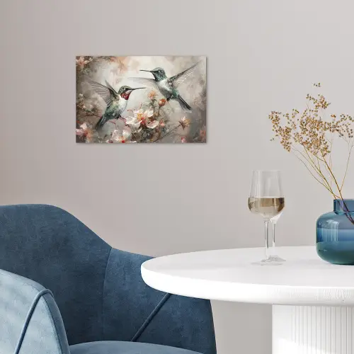 Kolibrie - Vogels - Bloemen - Planten poster papier klein -sfeer3