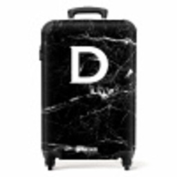 Marmerlook - Zwart - Letter D - Marmer NBS - Handbagage koffer - Unisex middel -productfoto_recht