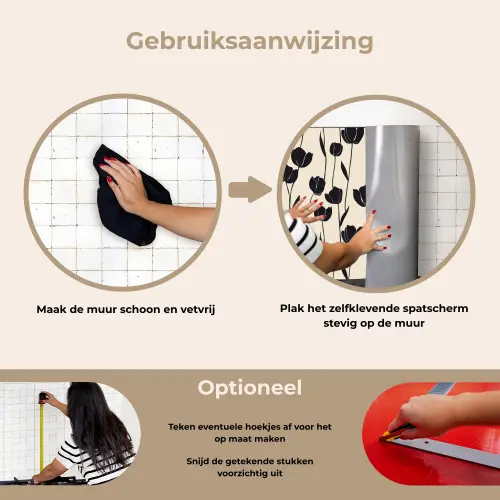 Tulpen - Patroon - Zwart keuken achterwand spatscherm klein 900 -gebruiksaanwijzing_NL