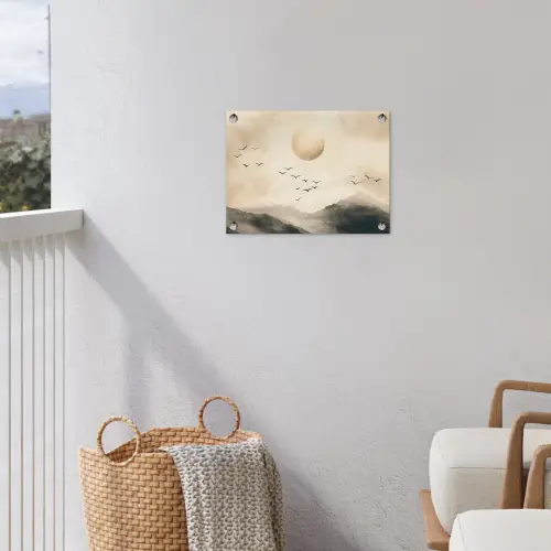 Landschap - Japandi - vogel tuinposter los doek klein -sfeer8