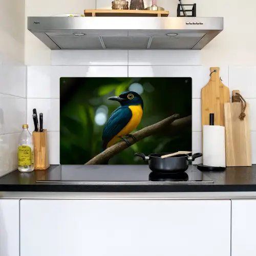 Vogel - Tak - Geel - Bladeren Inductie beschemer met haakjes klein -sfeer2