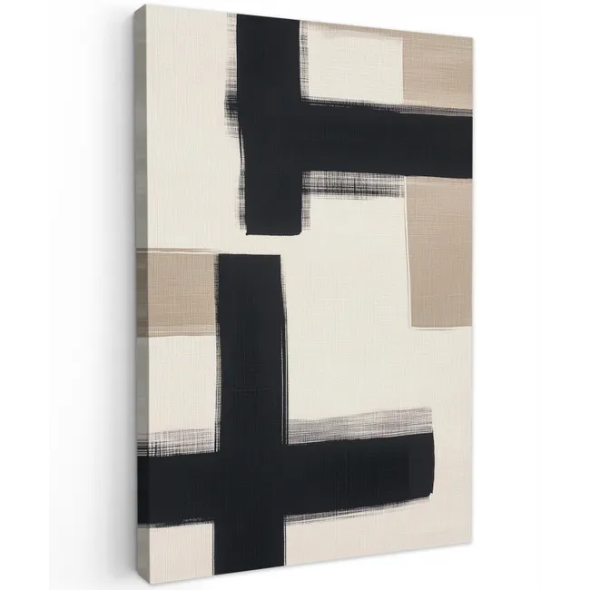 Zwart - Abstract - Japandi Tuinposter op houten frame 2 cm dik klein -3d