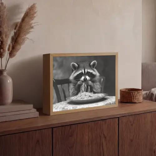 Wasbeer - Cute - Pasta - Tafelkleed - Zwart - Wit Light Box met batterij (Wandlamp) middel -sfeer2