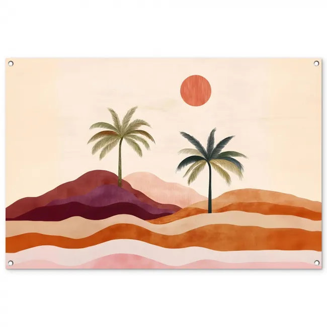 Garden Poster - Palm trees - Abstract - Sun - Hills