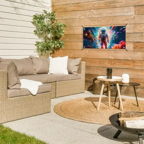 Astronaut - Neon - Meteoriet - Neon tuinposter los doek klein -sfeer4