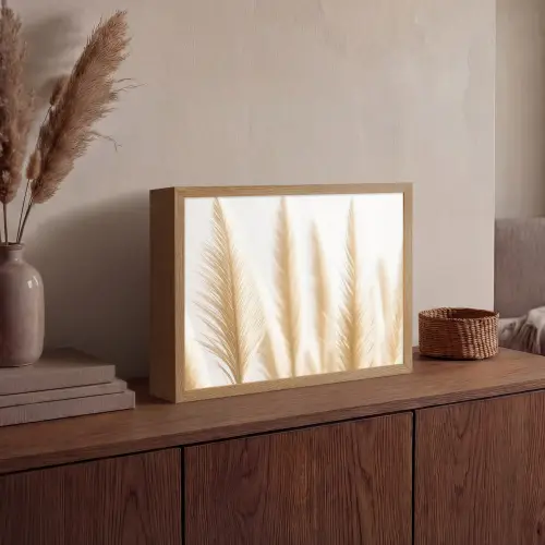 Pampas gras - Pluimen - Beige - Natuur Light Box met batterij (Wandlamp) middel -sfeer2