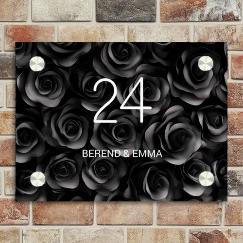 Zwarte rozen - Klassiek Naambord Rechthoek middel -sfeer3