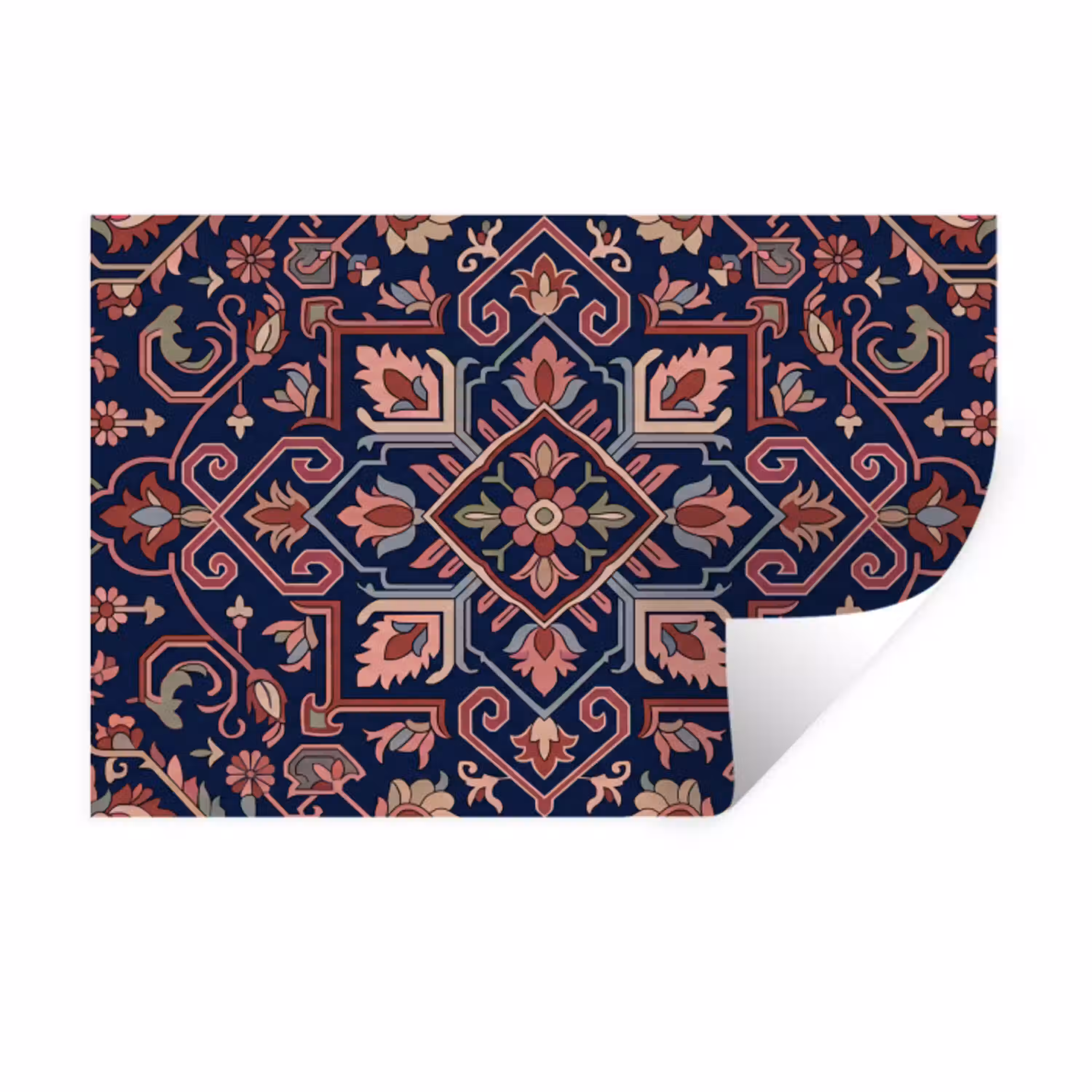 Patroon - Oosters - Floraal - Blauw - Klassiek Muursticker klein -3d