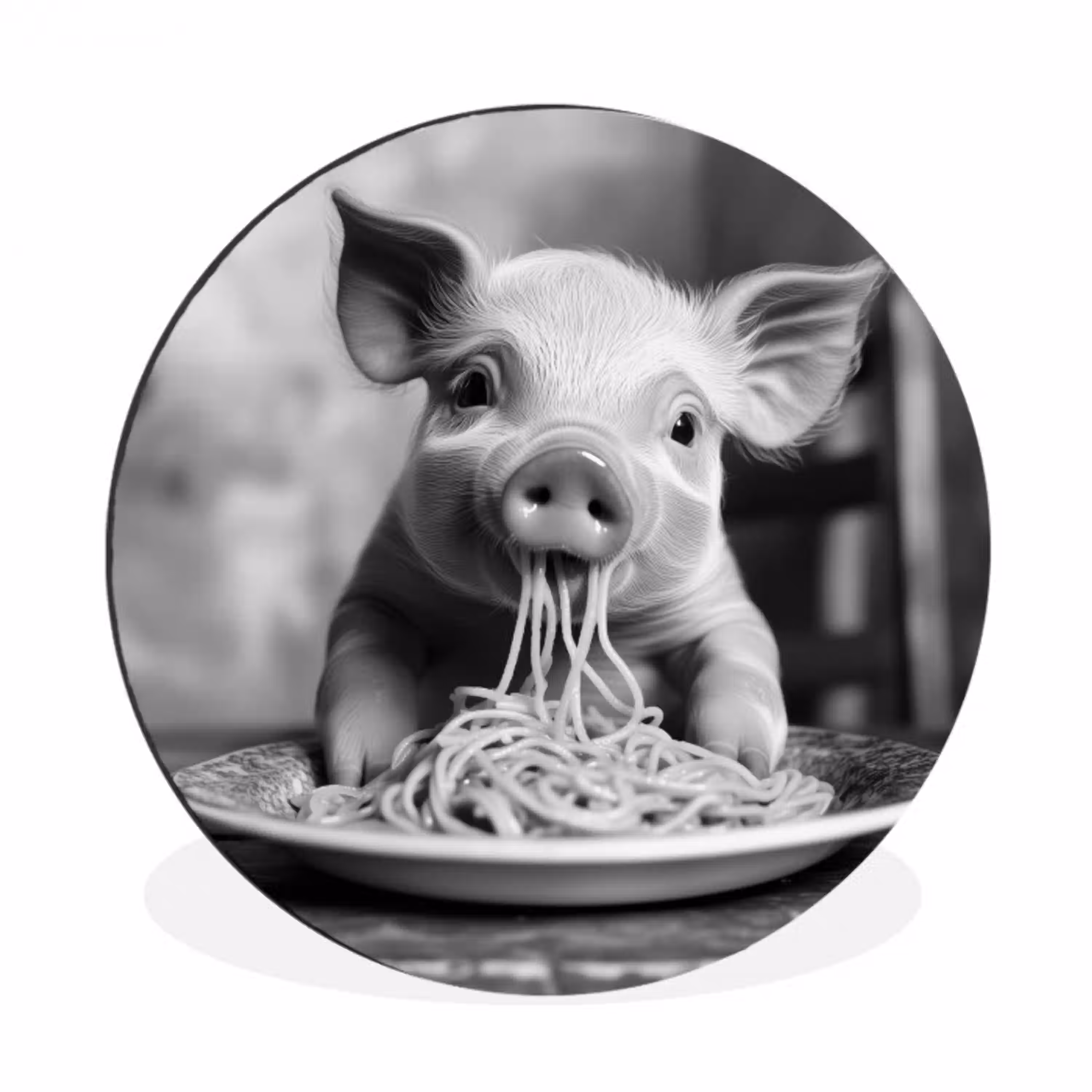 Varken - Schattig - Spaghetti - Zwart wit - Dier Wandcirkel aluminium klein -3d