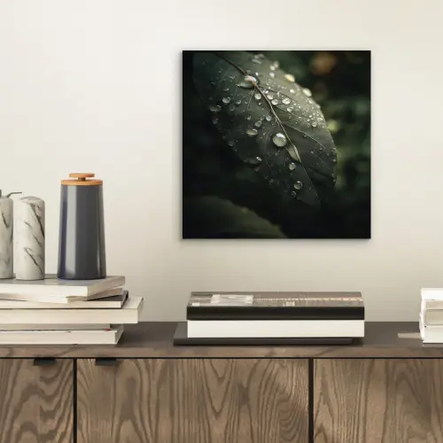 Blad - Groen - Nerven - Regendruppels aluminium wit klein -sfeer1