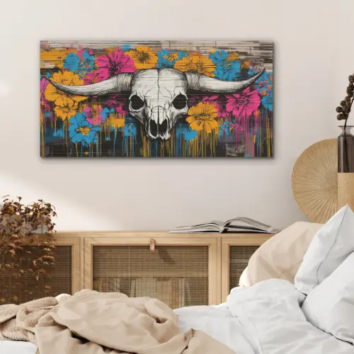 Schedel - Bloemen - Graffiti PET vilt middel -sfeer3