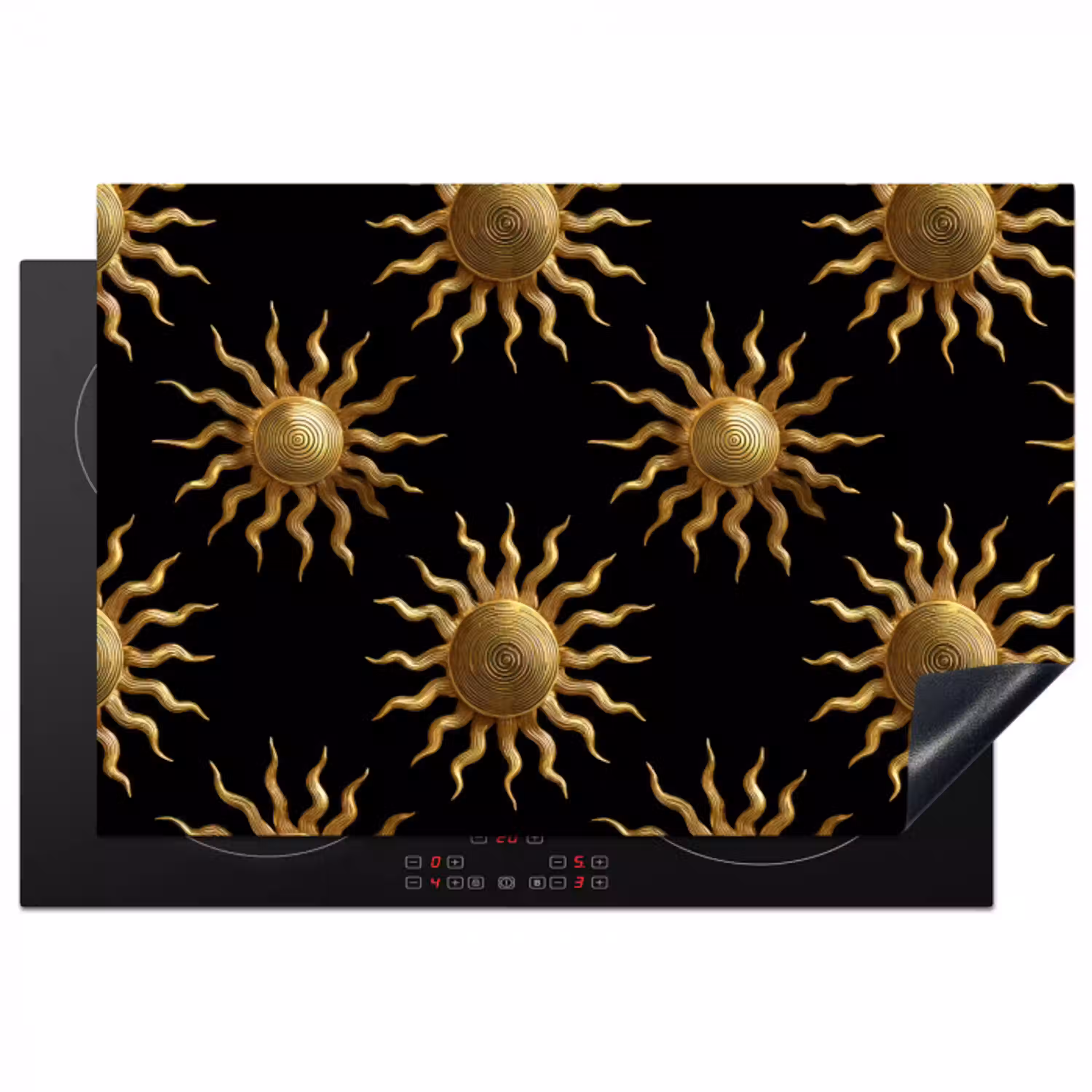 Zon - Patroon - Luxe - Goud - Zwart Inductie beschermer vinyl 3mm klein 276 -3d