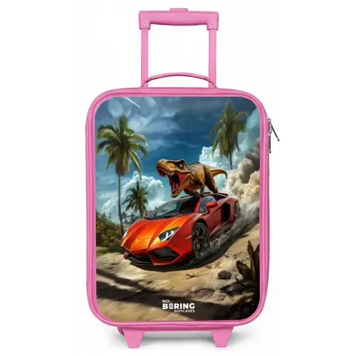Rode sportauto met dino raast door tropisch strand Kinderkoffer - Roze klein -zz3dotto