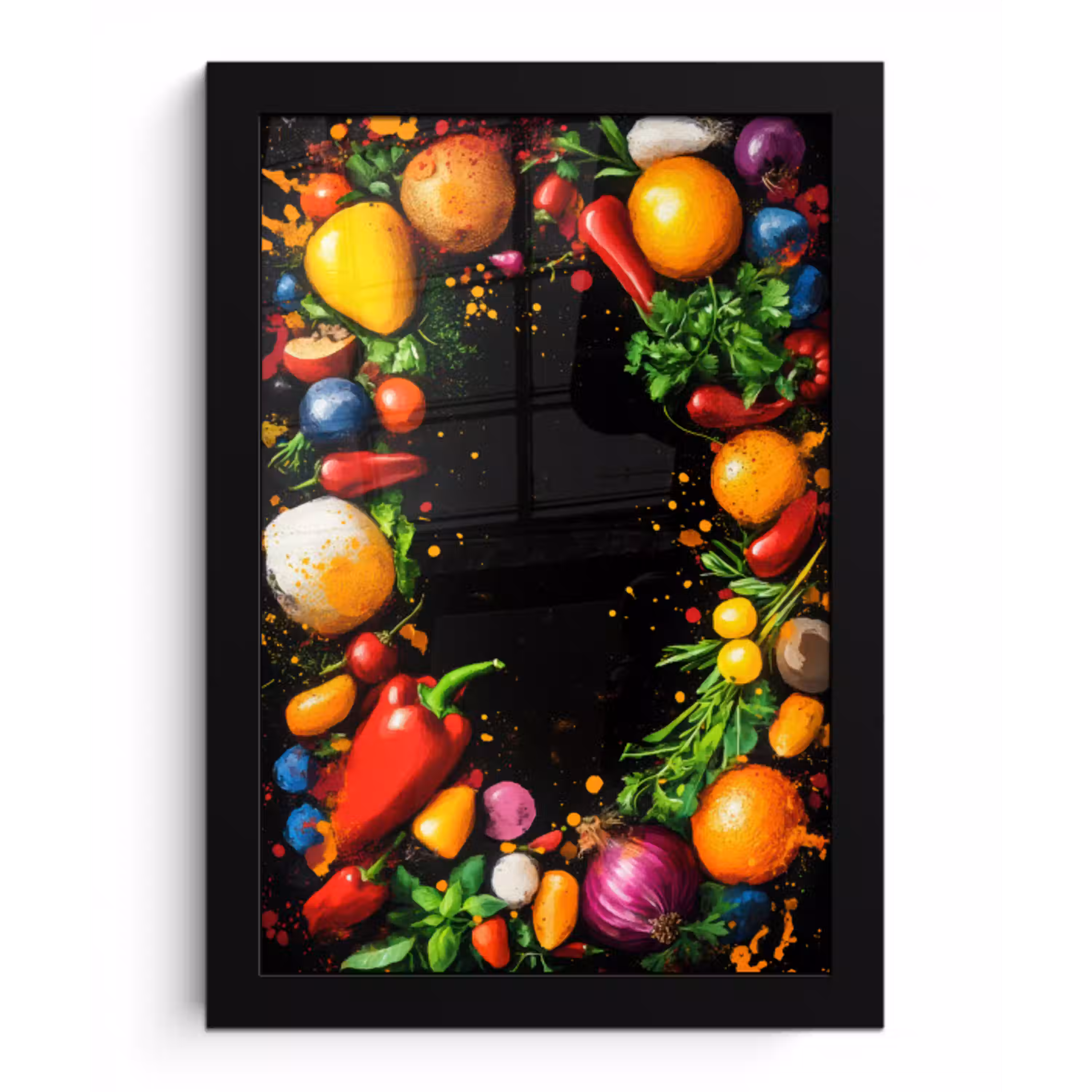 Groente - Graffiti - Kleurrijk - Koken - Abstract fotolijst zwart zonder passe partout klein -3d