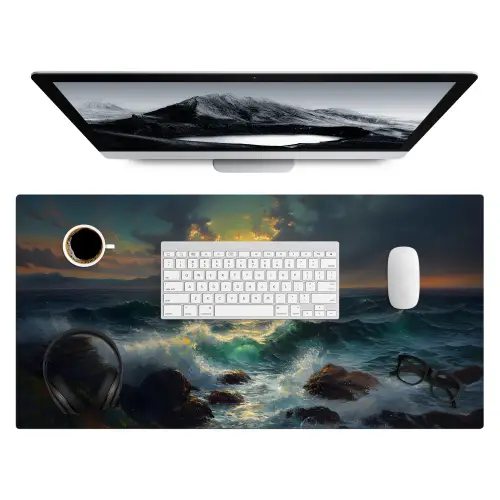 Zee - Zon - Golven - Rotsen Muismat XXL klein -3d