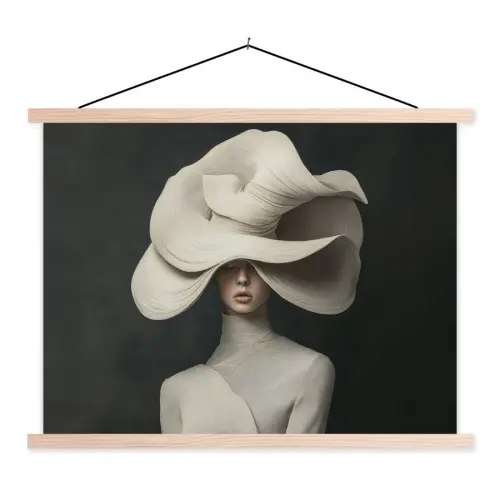 Modern - Vrouw - Hoed textielposter latten blank klein -3d