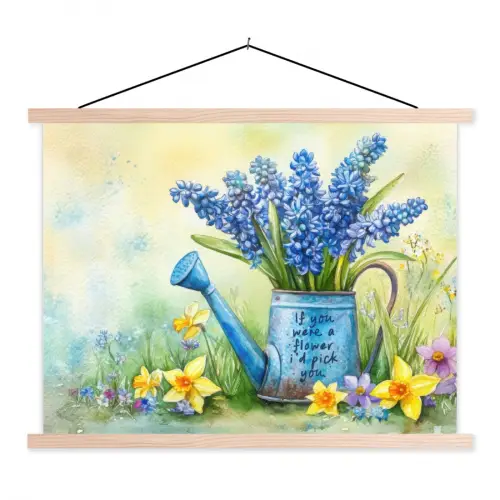 Lavendelbloemen - Quote - Gieter textielposter latten blank klein -3d
