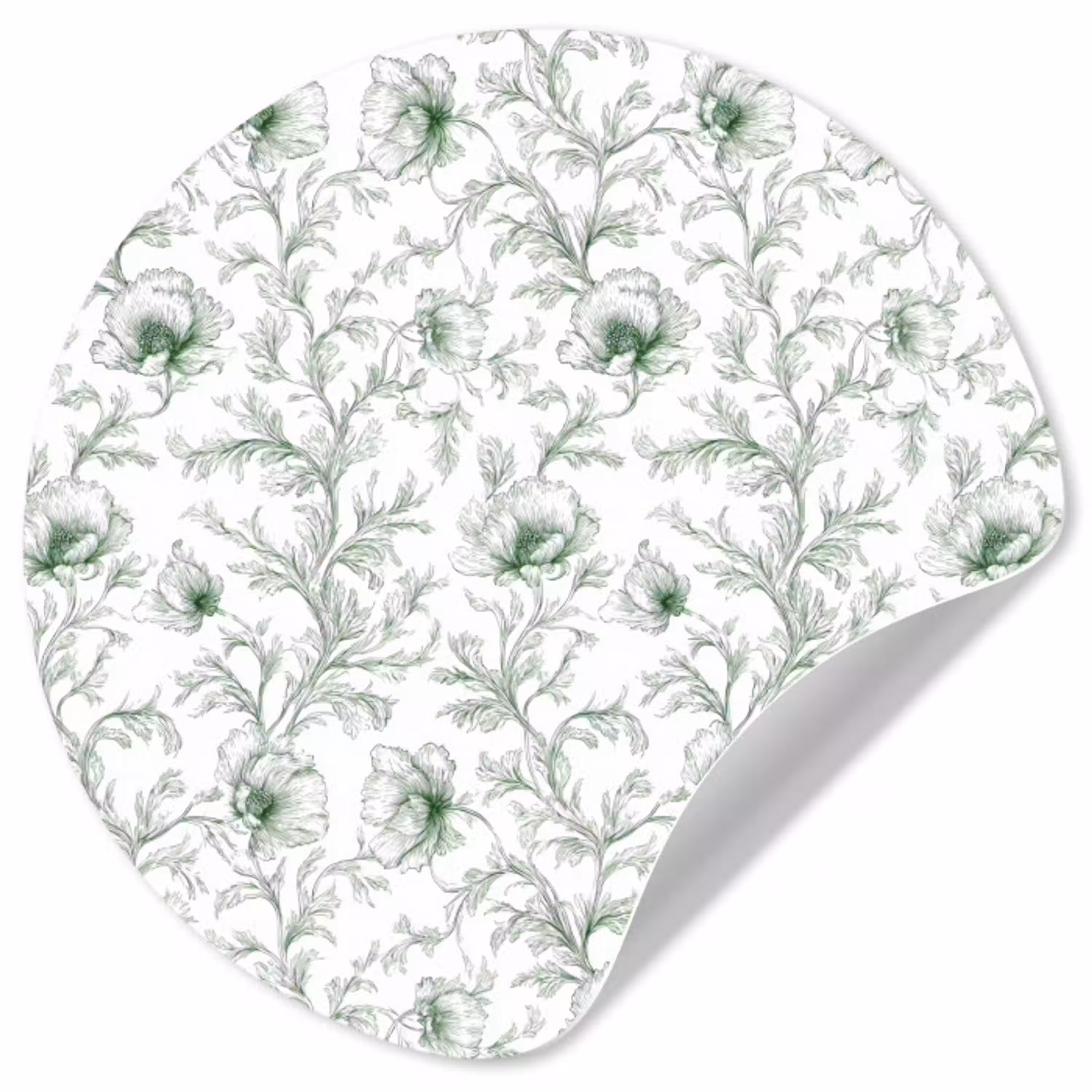 Bloemen - Getekend - Groen Wandcirkel behangsticker klein 186 -3d