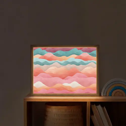 Golven - Kleurrijk - Abstract Light Box met batterij (Wandlamp kind) middel -sfeer1_kind