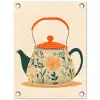 Oranje - Theepot - Bloemen - Bladeren tuinposter los doek klein -3d
