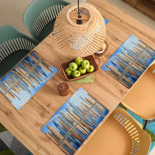 Skyline - Wolkenkrabbers - Water - Blauw Placemat vinyl groot -zzsfeer5_Kitchenyeah-website
