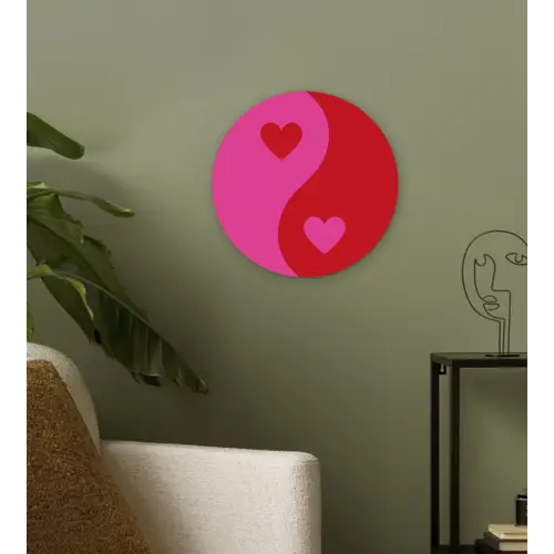 Minimalistisch - Rood - Roze - Hartjes Wandcirkel plexiglas klein -sfeer3