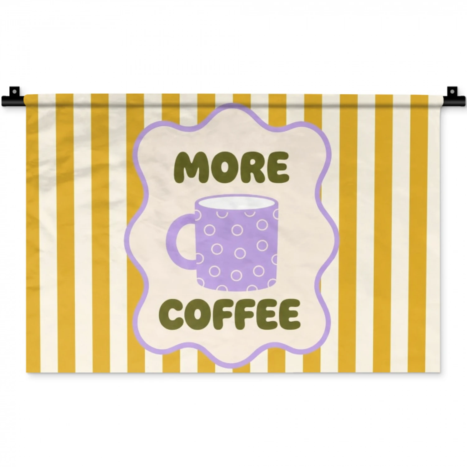 More coffee - Geel - Paars - Strepen - Mok Wandkleed katoen klein -zz3d