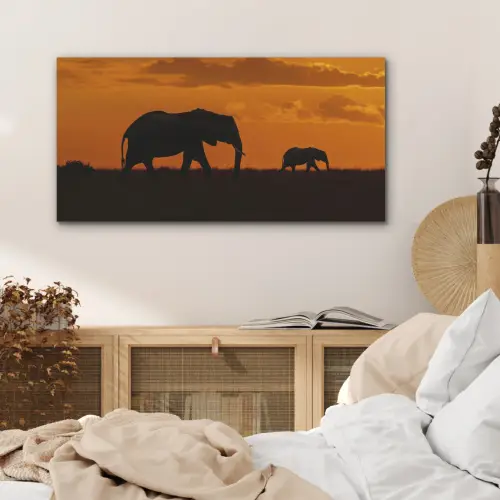 Olifanten - Savanne - Zonsondergang PET vilt middel -sfeer3