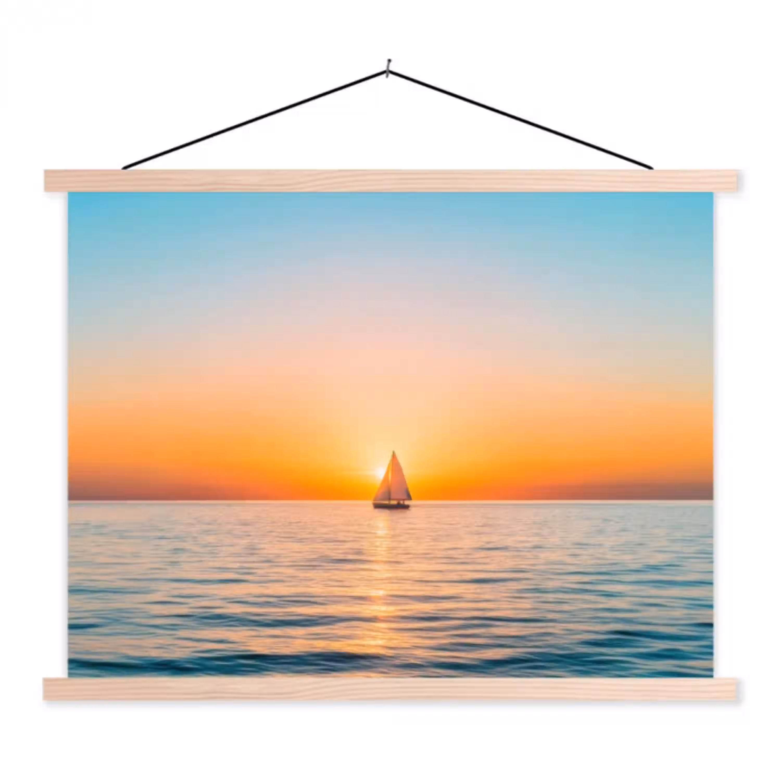 Zee - Zeilboot - Zonsondergang textielposter latten blank klein -3d