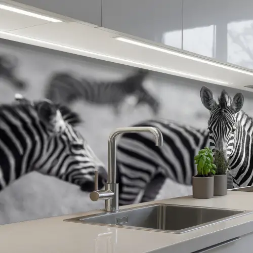 Zebra's - Zwart - Wit keuken achterwand 2 middel -3d_schuin