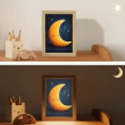 Maan - Geel - Sterren - Gezichtje Light Box met kabel klein -sfeer3_kind