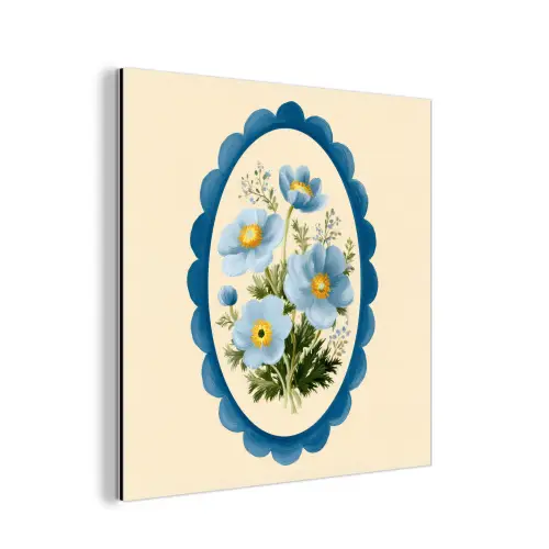 Lijst - Bloemen - Lichtblauw - Illustratie aluminium wit klein -3d