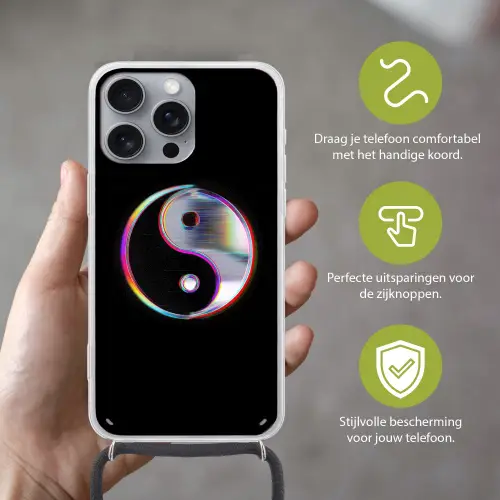 Yin-Yang - Cirkel - Regenboog Hoesje iPhone 16 Pro Max met koord klein -sfeer2_NL