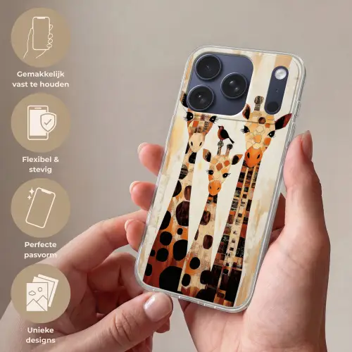 Giraffen - Cartoon - Crème Telefoonhoesje iPhone 17 Pro klein -sfeer3_NL