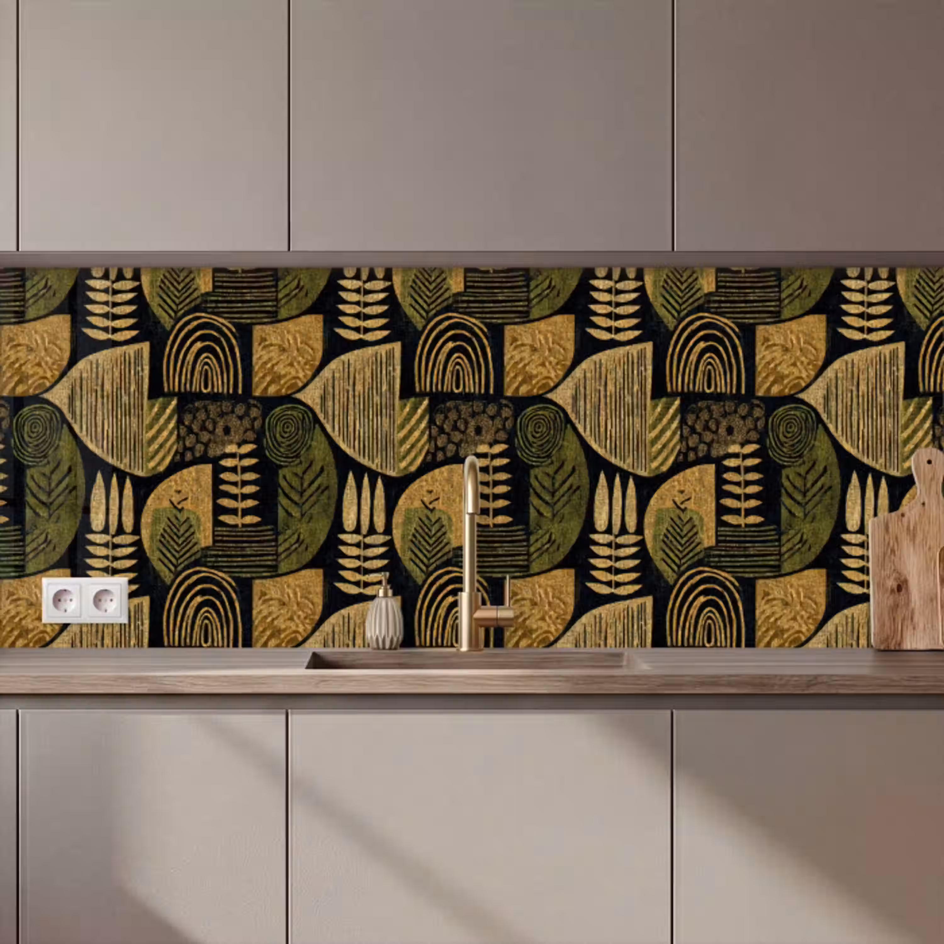 Zwart - Okergeel - Botanisch - Textuur keuken achterwand 2 middel 871 zz_3dshopping
