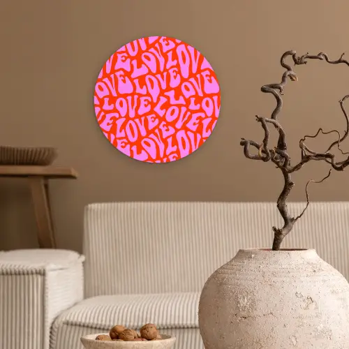 Love - Roze - Valentijn - Rood Wandcirkel plexiglas klein 852 -sfeer1