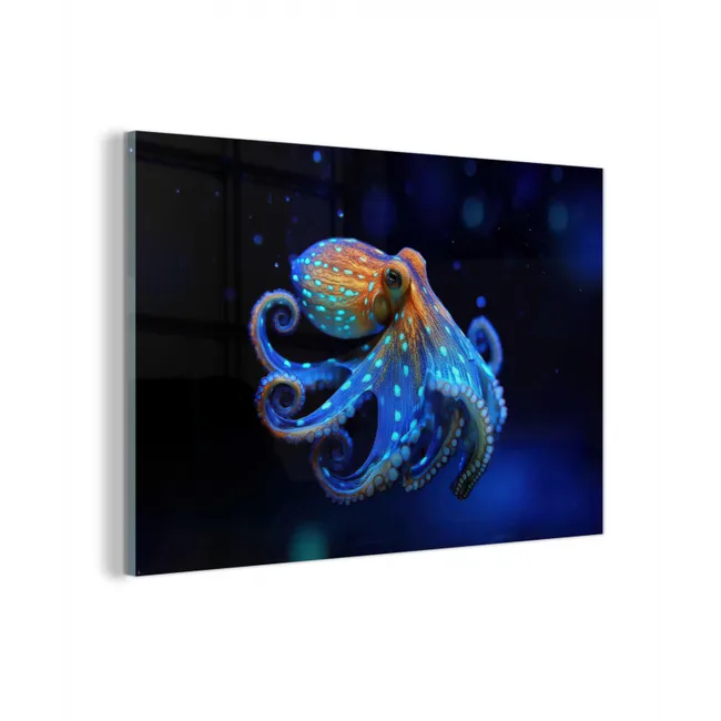 Glas schilderij - Octopus - Stippen - Blauw - Zee