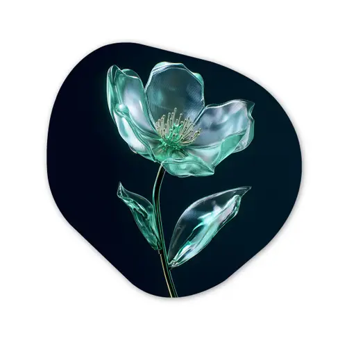 Bladeren - Bloem - Glazen - Donkerblauw Wandcirkel Organisch Aluminium middel -3d