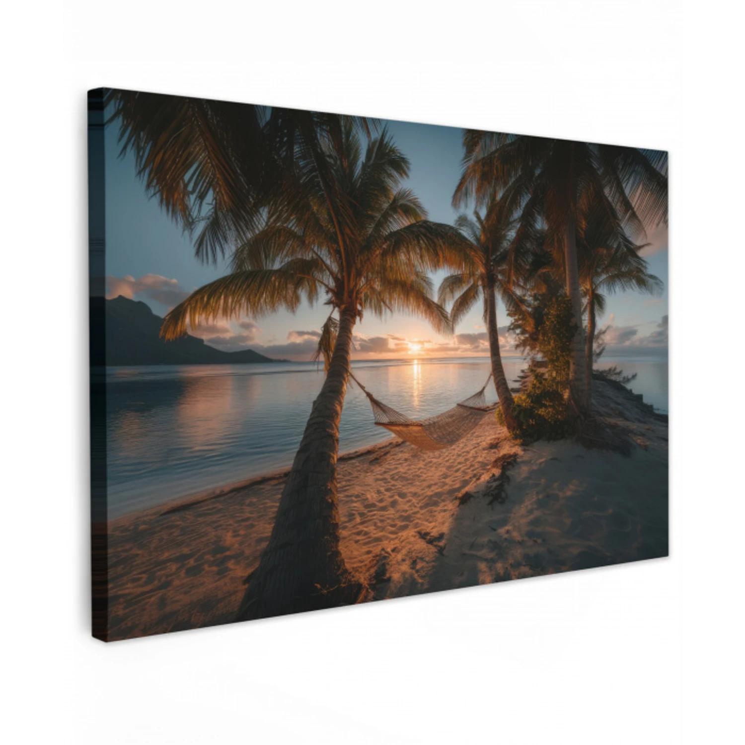 Palmbomen - Hangmat - Strand - Zonsondergang canvas 2cm klein -z3d