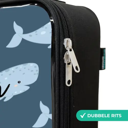 Walvis met golven patroon blauw Kinderkoffer - Zwart klein -rits_NL