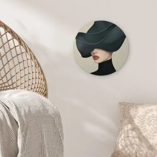 Vrouw - Groen - Hoed Wandcirkel plexiglas klein -sfeer5