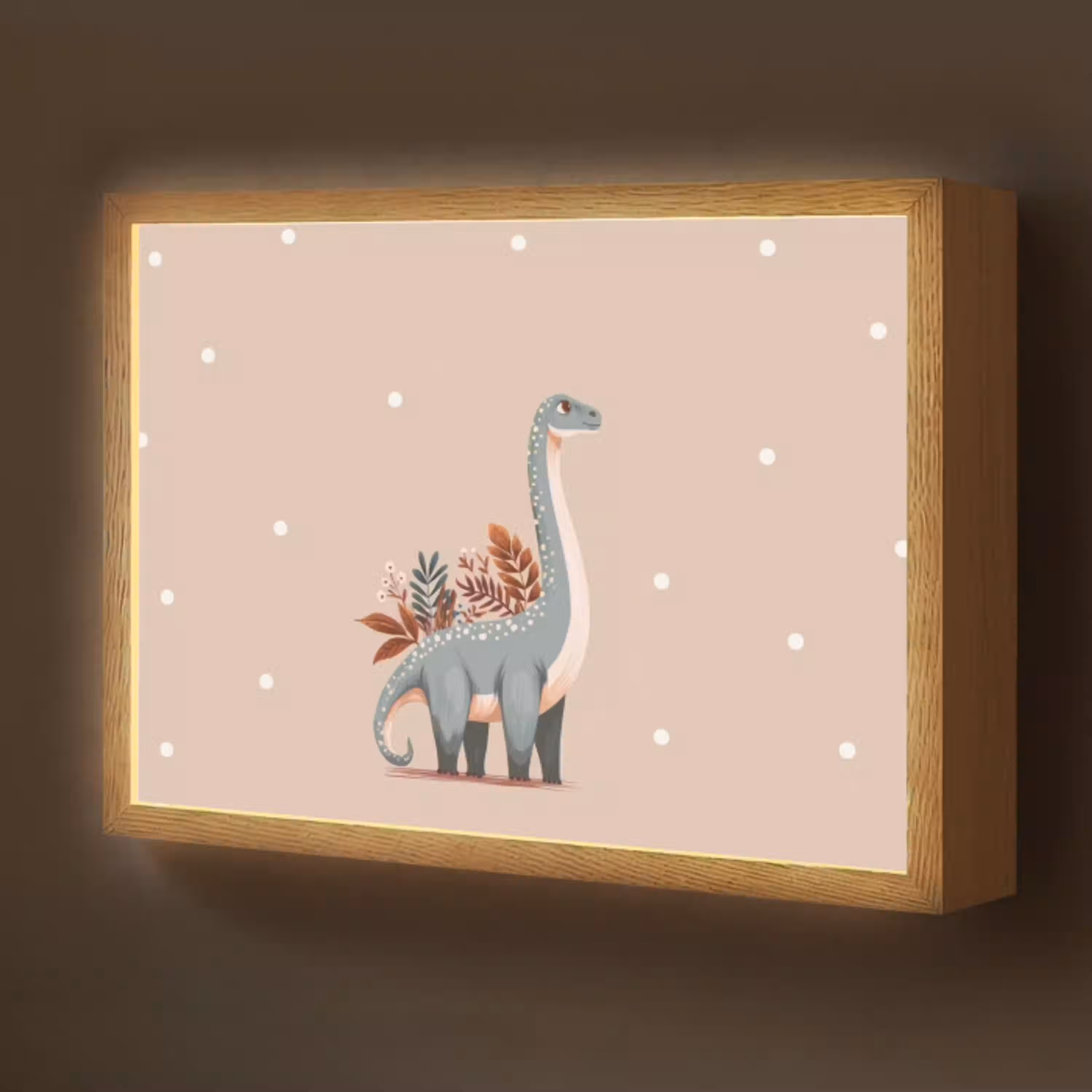 Dinosaurus - Planten - Stippen - Beige Light Box met batterij (Wandlamp kind) middel -z3d_website