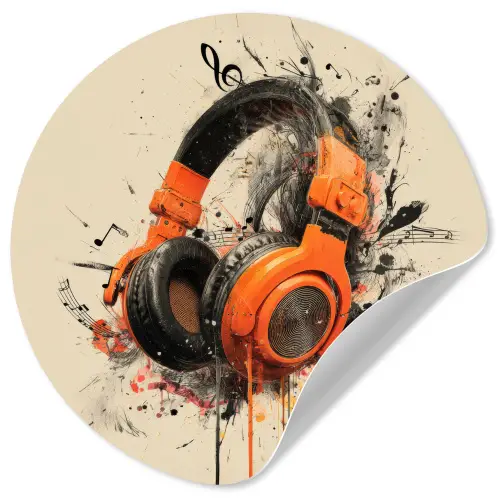 Koptelefoon - Oranje - Explosief Wandcirkel behangsticker klein -3d