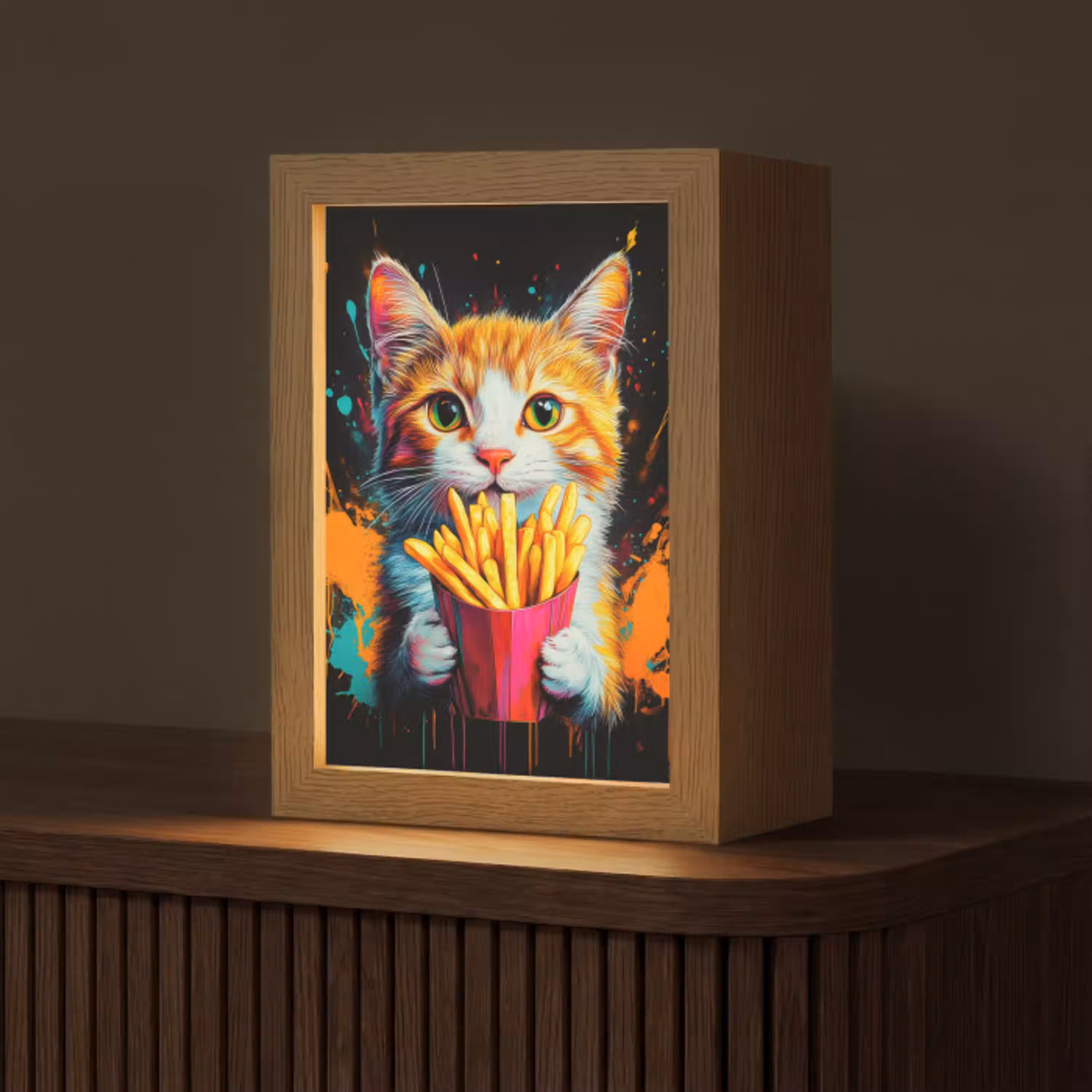Kat - Eten - Patat - Graffiti - Abstract Light Box met kabel (Tafellamp) klein -z3d_website