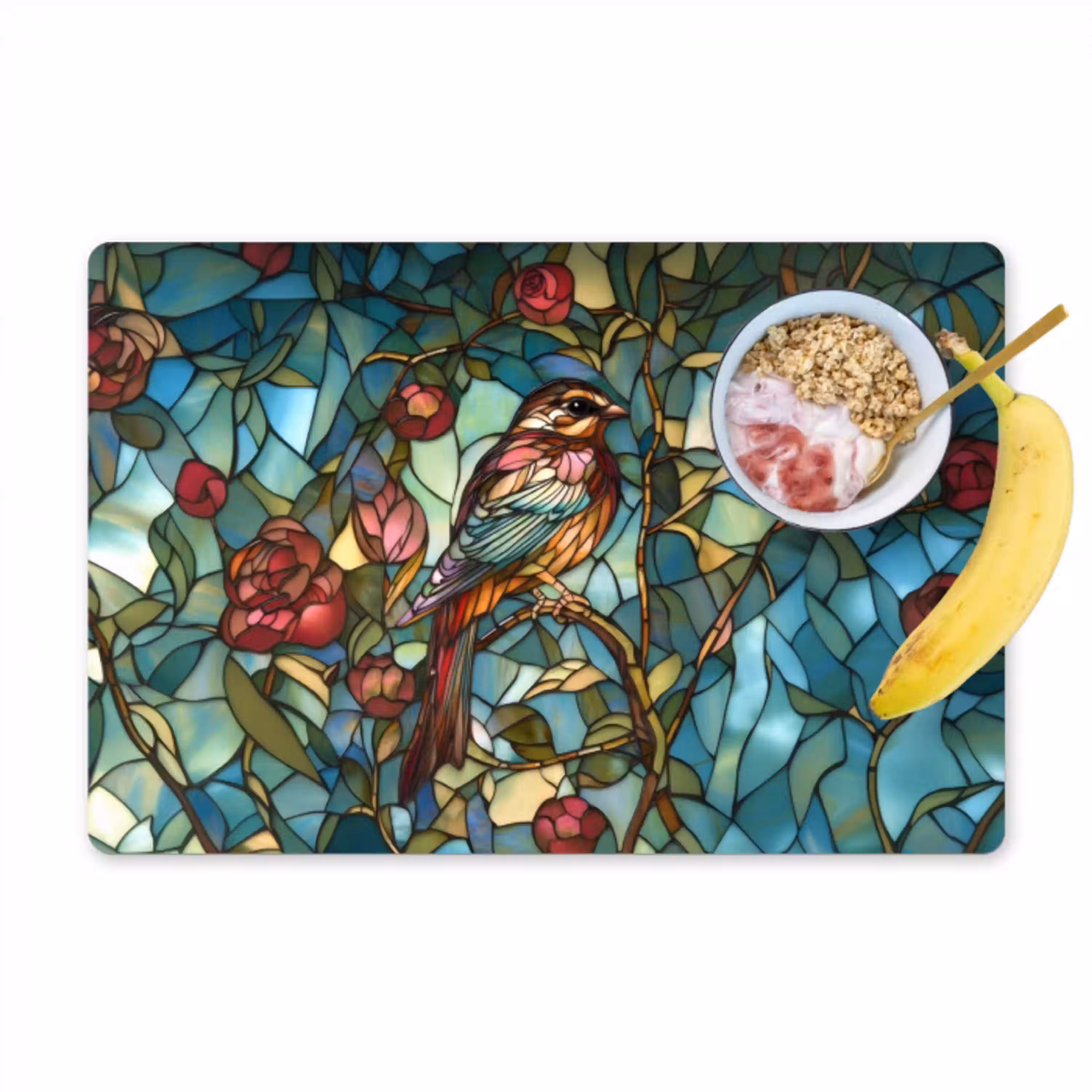 Vogel - Tak - Rozen - Mozaïek Placemat vinyl groot -zzzproduct_Kitchenyeah-website