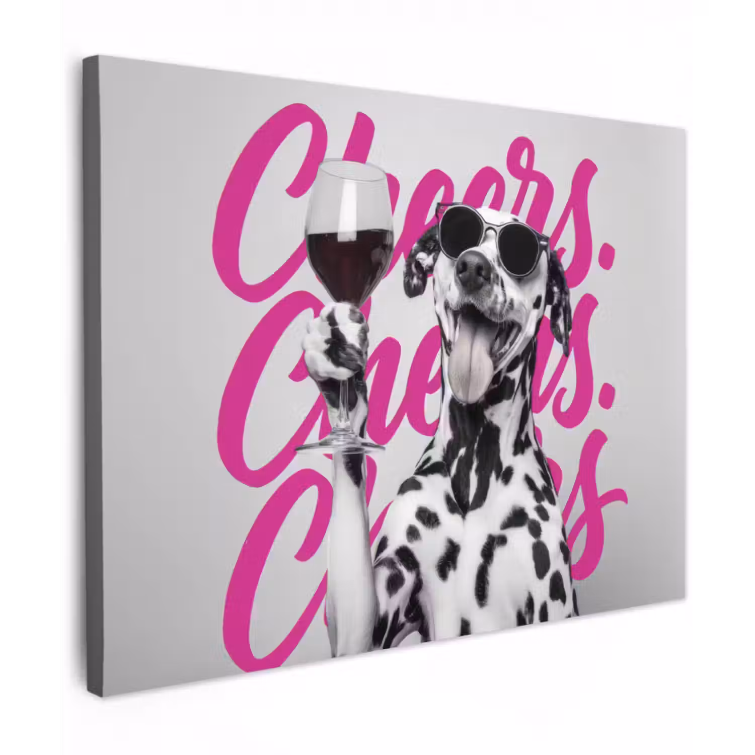 Canvas schilderij - Cheers - Hond - Roze - Wijn