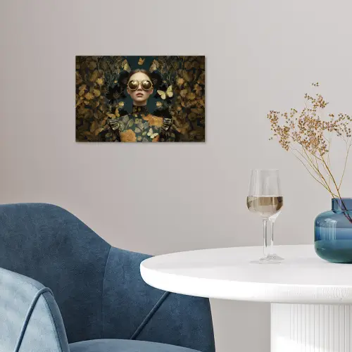 Vrouw - Bladeren - Goud - Vlinders poster papier klein -sfeer3