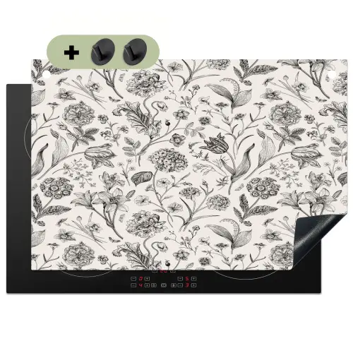 Classic - Black - White - Floral Inductie beschemer met haakjes klein 777 -3d